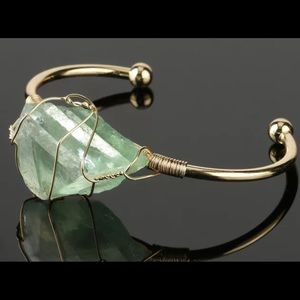 Natural Green Fluorite crystal gold plated bangle bracelet